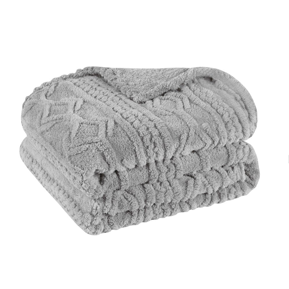 Twin Platinum Geometric Fleece Woven Plush Blanket
