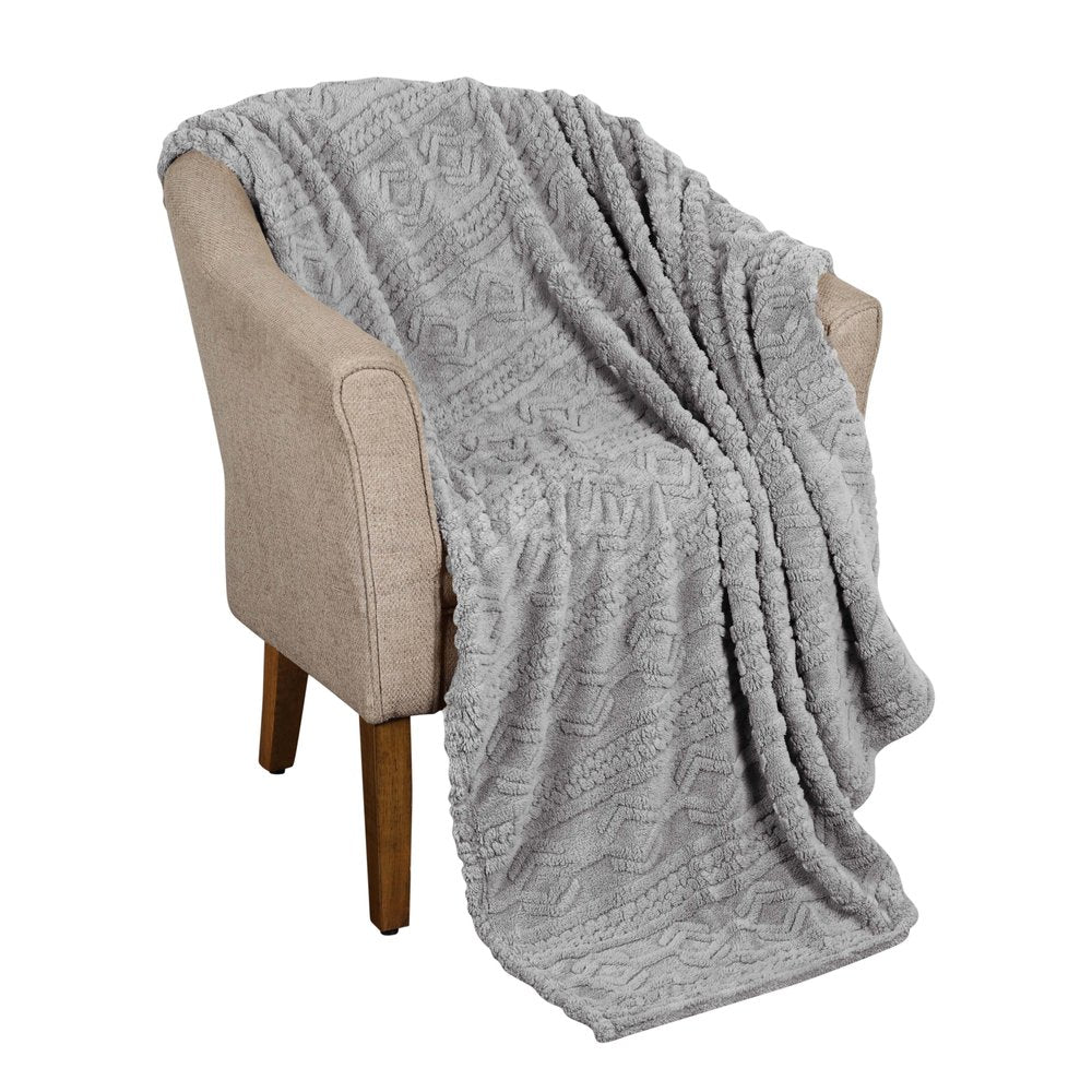 Twin Platinum Geometric Fleece Woven Plush Blanket