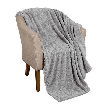 Twin Platinum Geometric Fleece Woven Plush Blanket