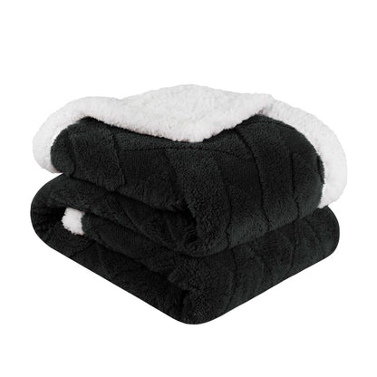 Queen Black Fleece Knitted Plush Blanket