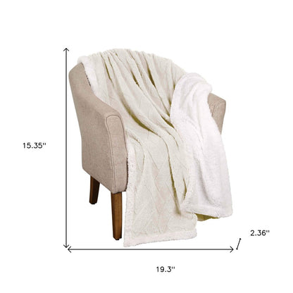 Queen Ivory Geometric Fleece Woven Plush Blanket