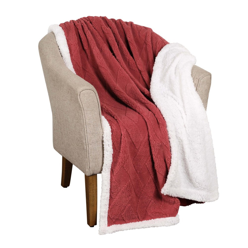 Queen Red And Orange Geometric Fleece Woven Plush Blanket