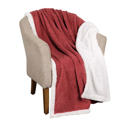 Queen Red And Orange Geometric Fleece Woven Plush Blanket