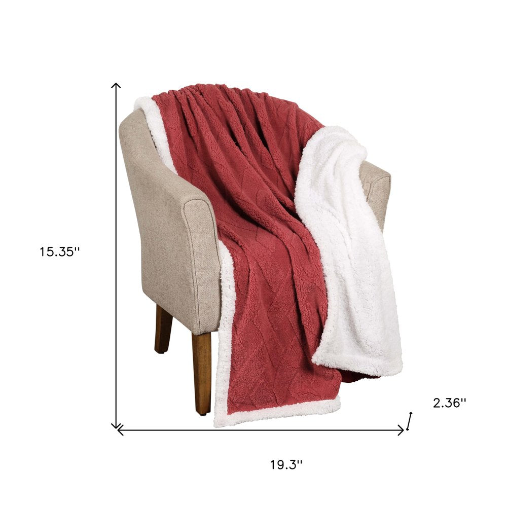 Queen Red And Orange Geometric Fleece Woven Plush Blanket