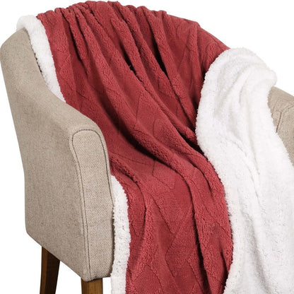 Queen Red And Orange Geometric Fleece Woven Plush Blanket