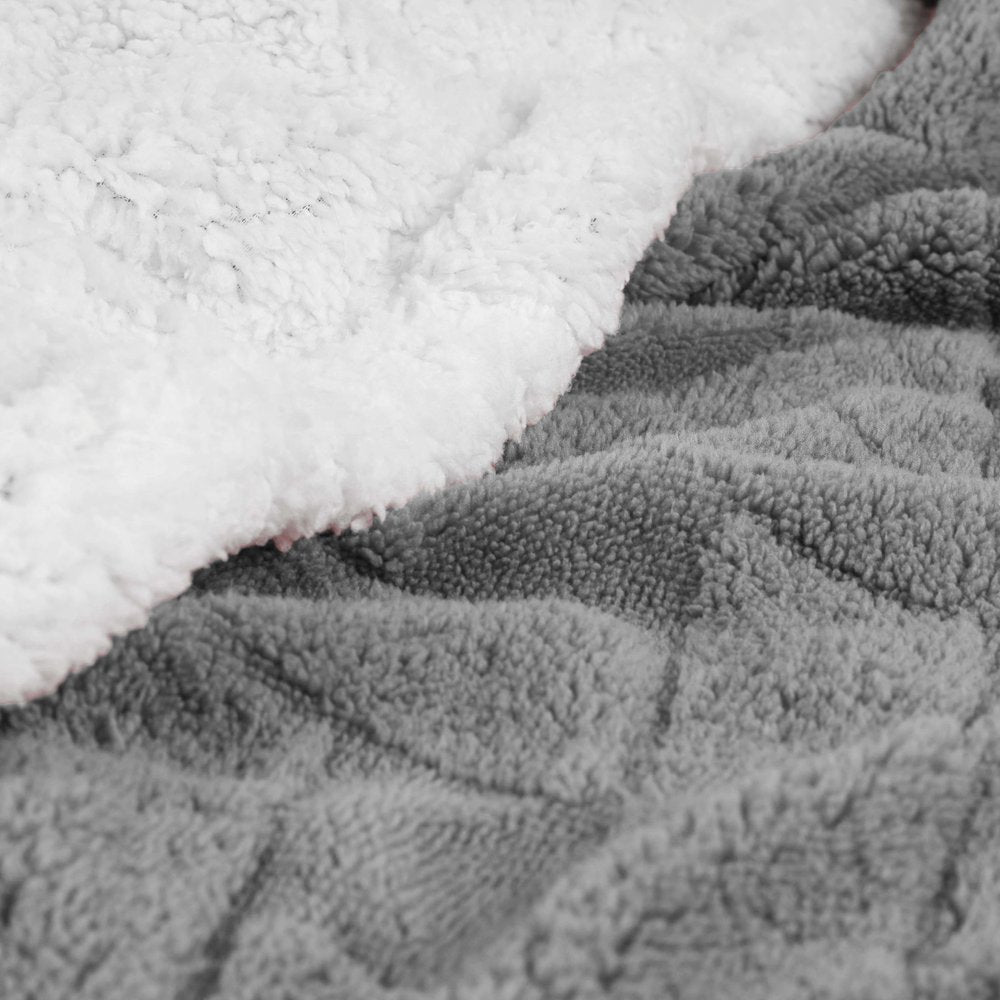 Queen Platinum Geometric Fleece Woven Plush Blanket