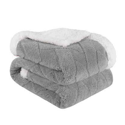 Queen Platinum Geometric Fleece Woven Plush Blanket