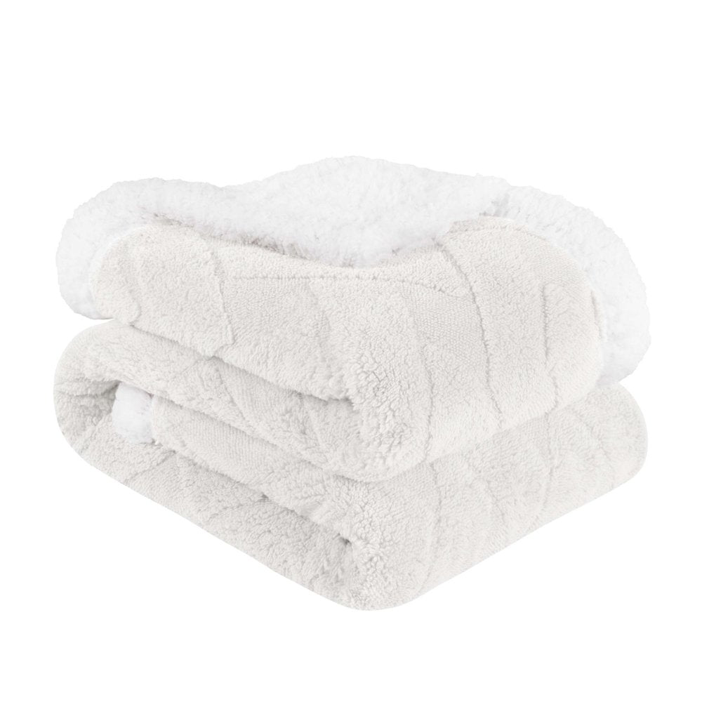 Queen White Fleece Knitted Plush Blanket
