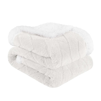 Queen White Fleece Knitted Plush Blanket