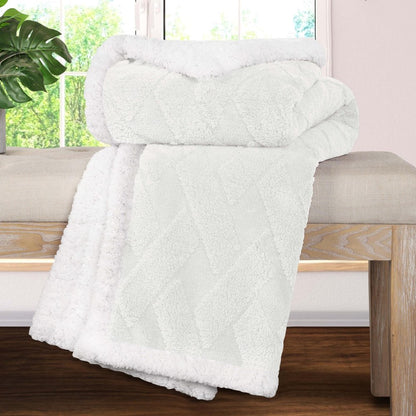 Queen White Fleece Knitted Plush Blanket