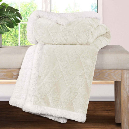 King Ivory Geometric Fleece Woven Plush Blanket