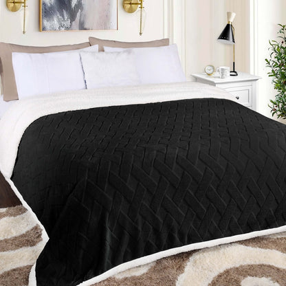 Twin Black Fleece Knitted Plush Blanket