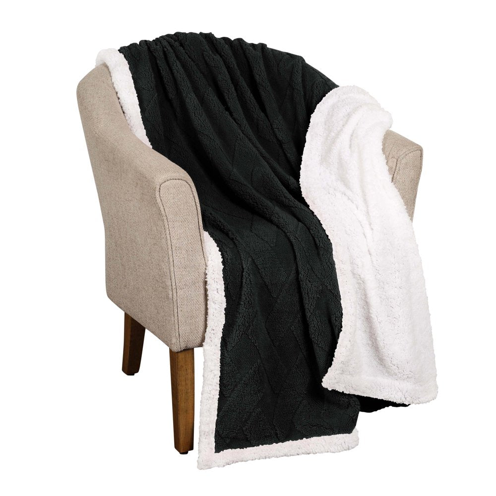 Twin Black Fleece Knitted Plush Blanket