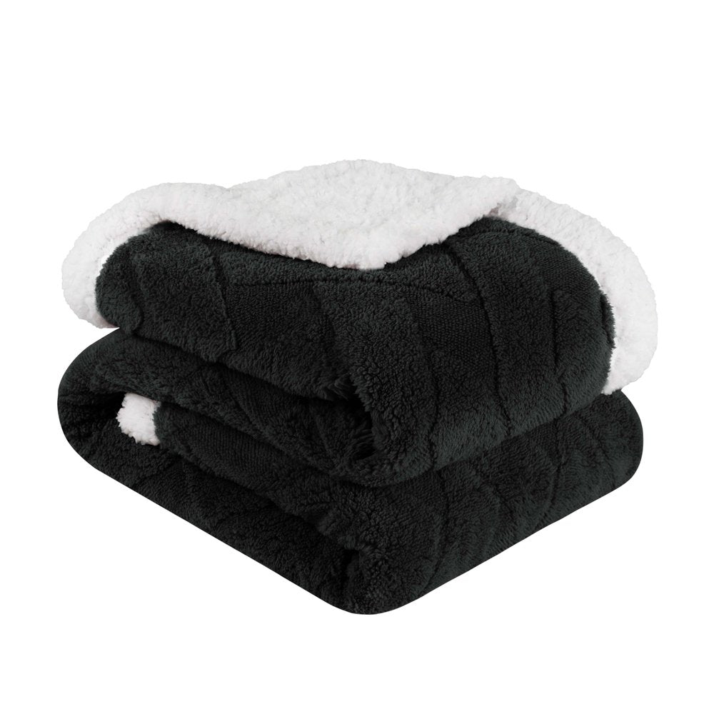 Twin Black Fleece Knitted Plush Blanket