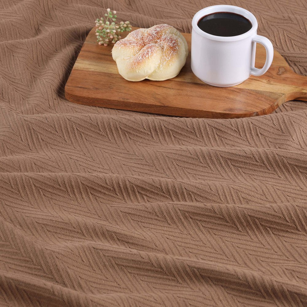 California King Taupe Cotton Woven Chevron Blanket