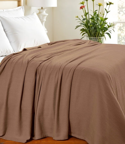 California King Taupe Cotton Woven Chevron Blanket