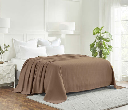 California King Taupe Cotton Woven Chevron Blanket