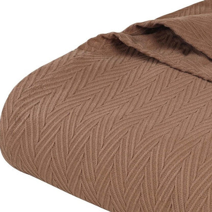 California King Taupe Cotton Woven Chevron Blanket