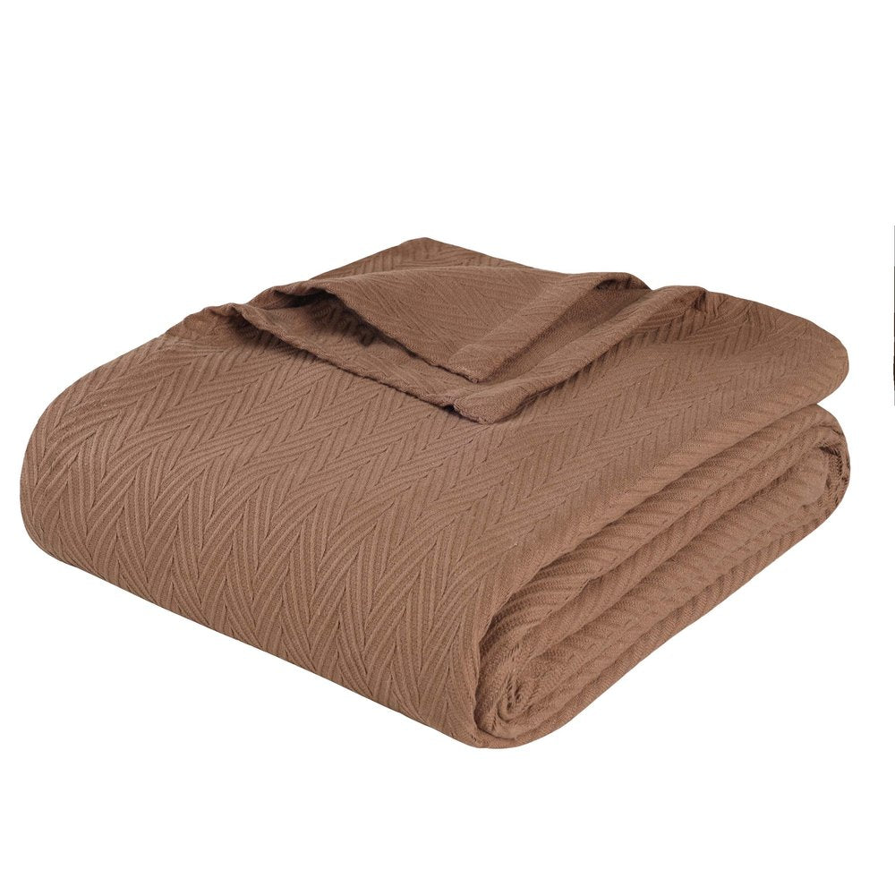 California King Taupe Cotton Woven Chevron Blanket
