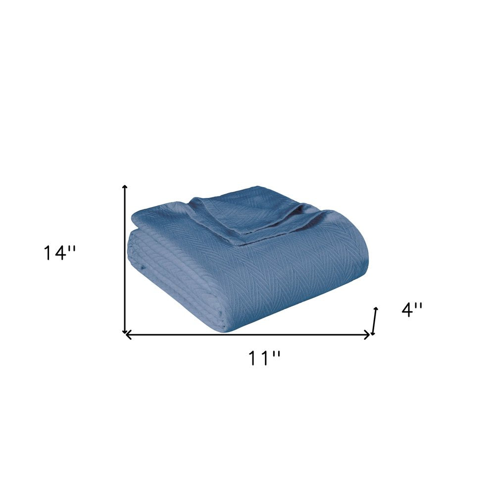 Queen Denim Blue Cotton Waffle Weave Blanket