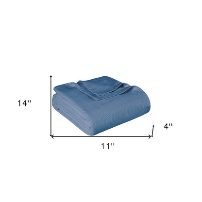 Queen Denim Blue Cotton Waffle Weave Blanket