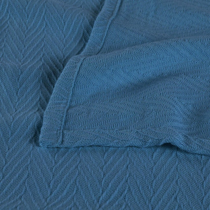 Queen Denim Blue Cotton Waffle Weave Blanket