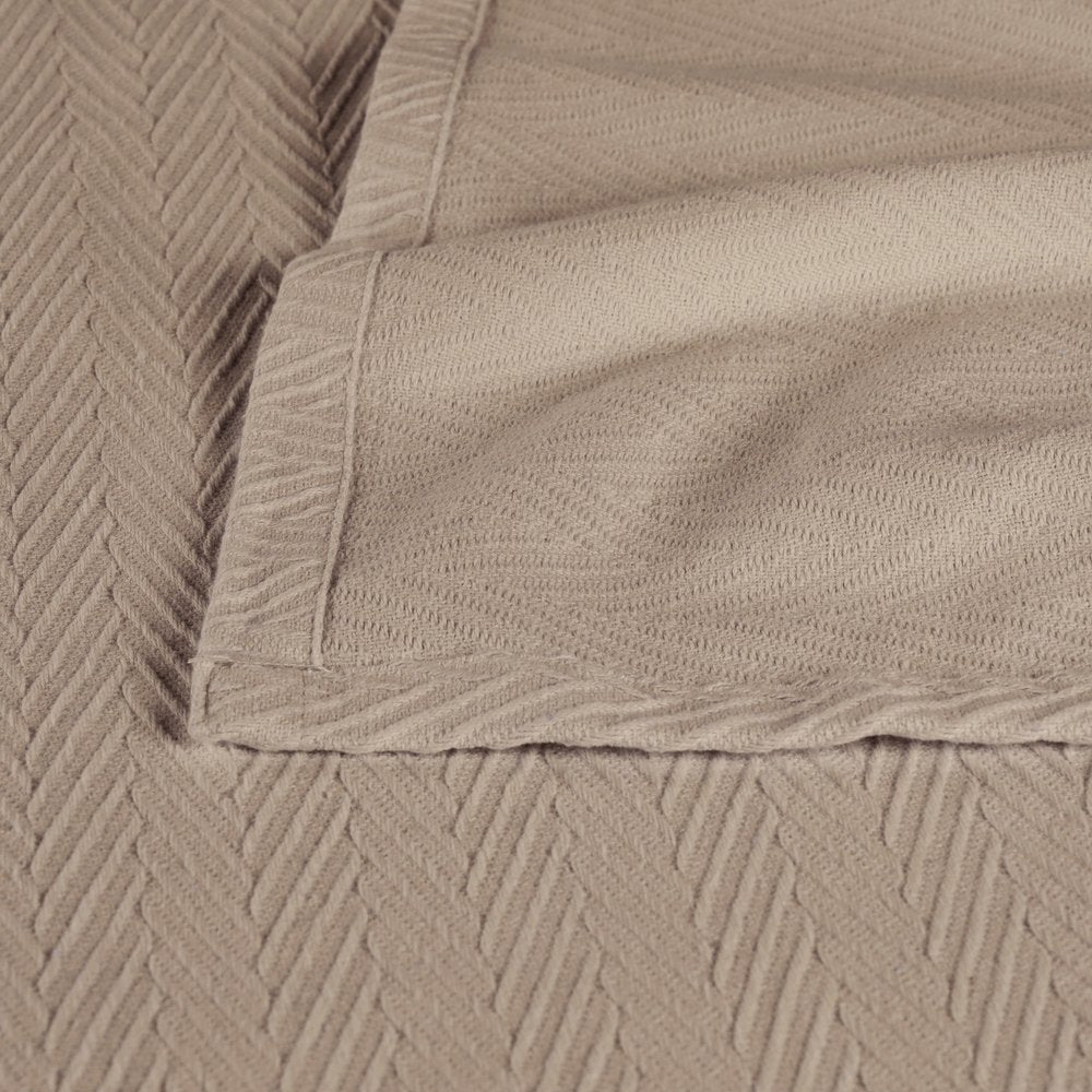Queen Khaki Cotton Waffle Weave Blanket