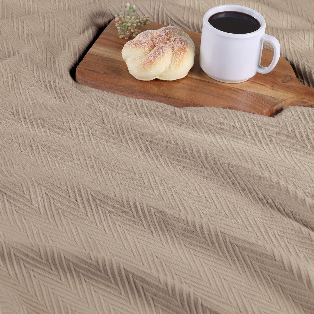 Queen Khaki Cotton Waffle Weave Blanket