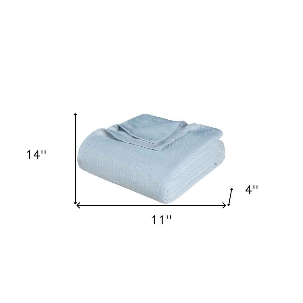 Queen Light Blue Chevron Cotton Woven Blanket
