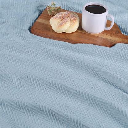 Queen Light Blue Chevron Cotton Woven Blanket