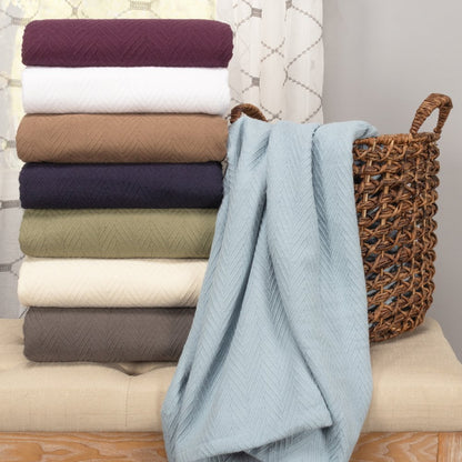 Queen Light Blue Chevron Cotton Woven Blanket
