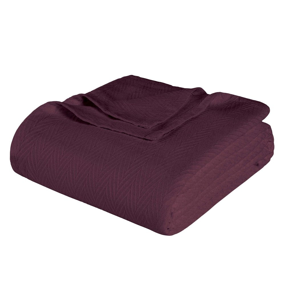 Queen Plum Cotton Woven Chevron Blanket