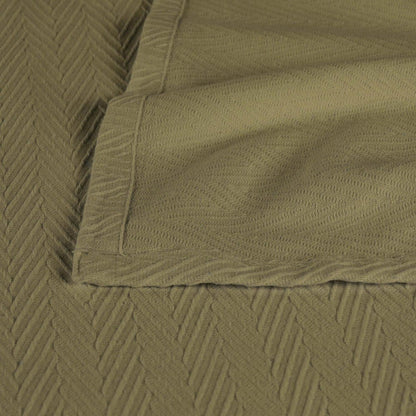 Queen Sage Cotton Woven Chevron Blanket
