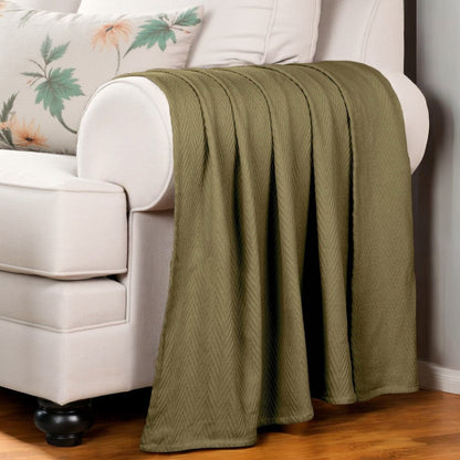 Queen Sage Cotton Woven Chevron Blanket