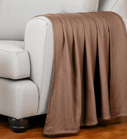 Queen Taupe Cotton Woven Chevron Blanket