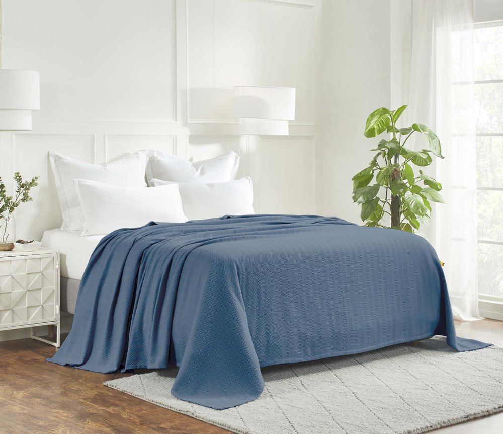 King Denim Blue Cotton Waffle Weave Blanket