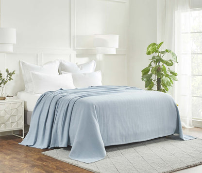 King Light Blue Cotton Woven Chevron Blanket