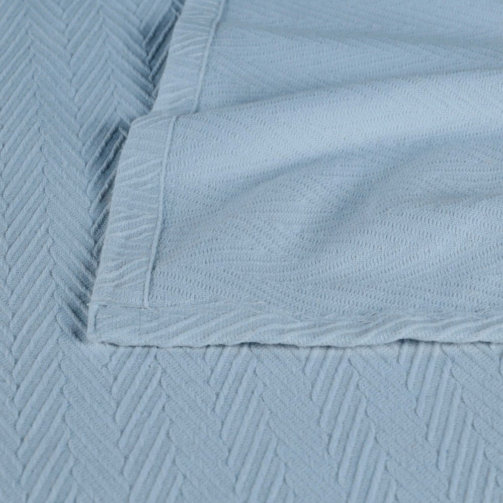 King Light Blue Cotton Woven Chevron Blanket