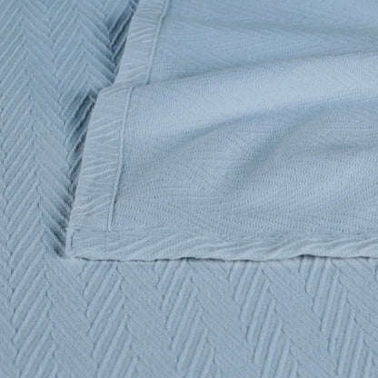 King Light Blue Cotton Woven Chevron Blanket