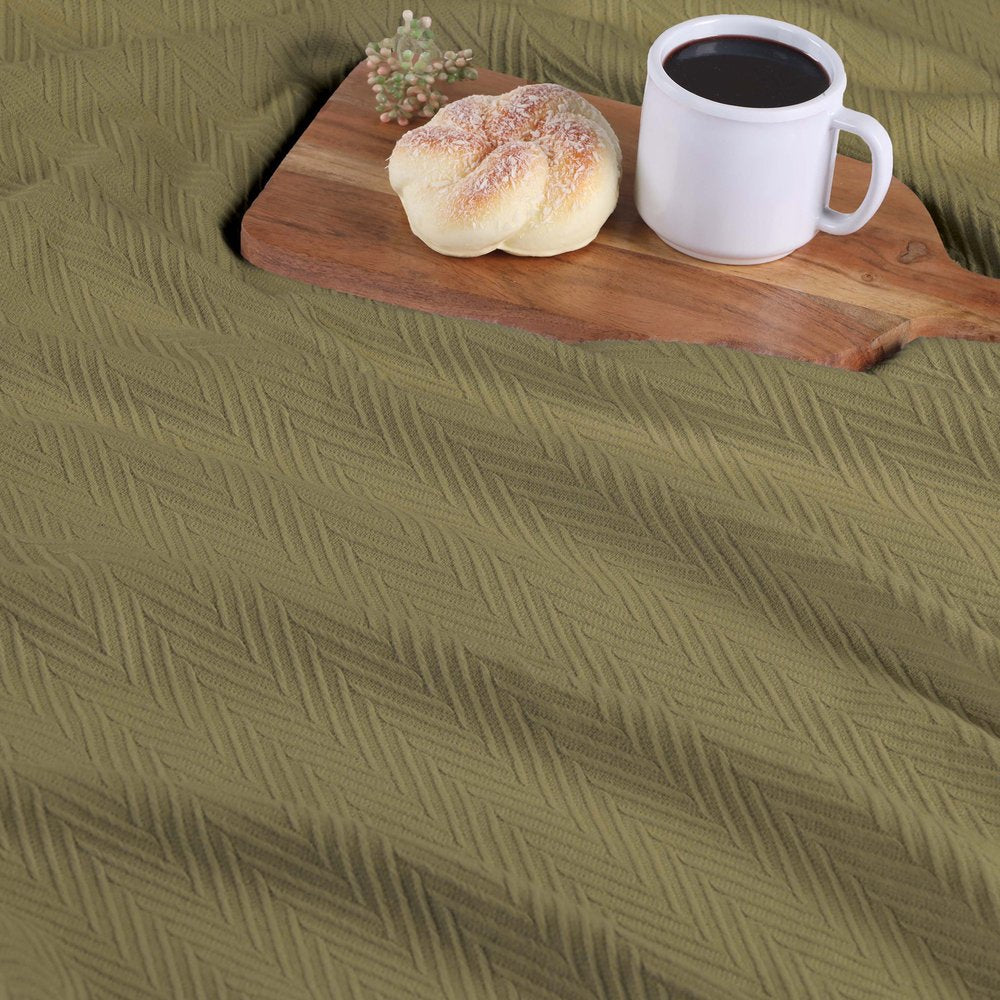 9" X 10" Sage Chevron Cotton Woven Throw Blanket