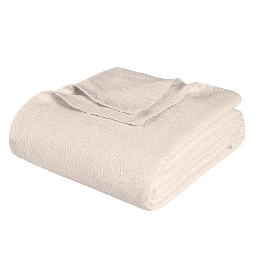 Twin Ivory Chevron Cotton Woven Blanket