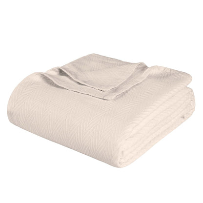 Twin Ivory Chevron Cotton Woven Blanket