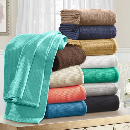King Turquoise Cotton Waffle Weave Honeycomb Blanket
