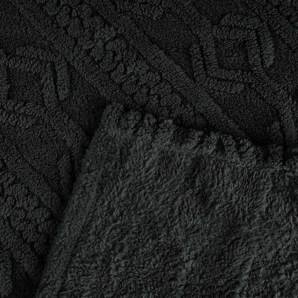 Queen Black Geometric Fleece Woven Plush Blanket