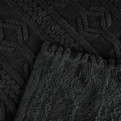 Queen Black Geometric Fleece Woven Plush Blanket