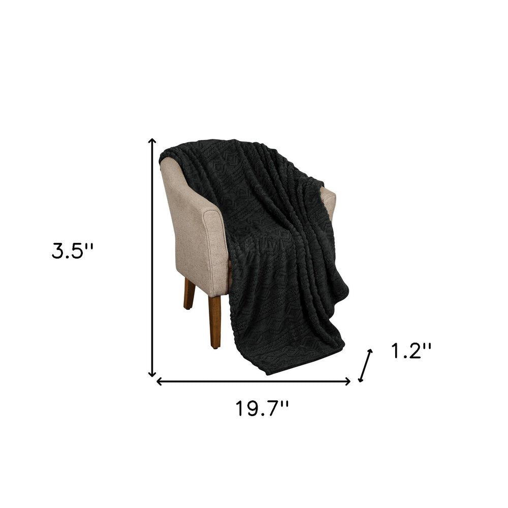 Queen Black Geometric Fleece Woven Plush Blanket