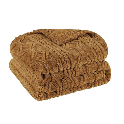 Queen Camel Polyester Knitted Geometric Plush Blanket