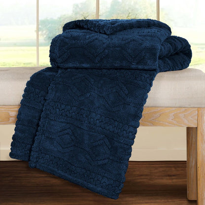 Queen Navy Blue Fleece Knitted Plush Blanket