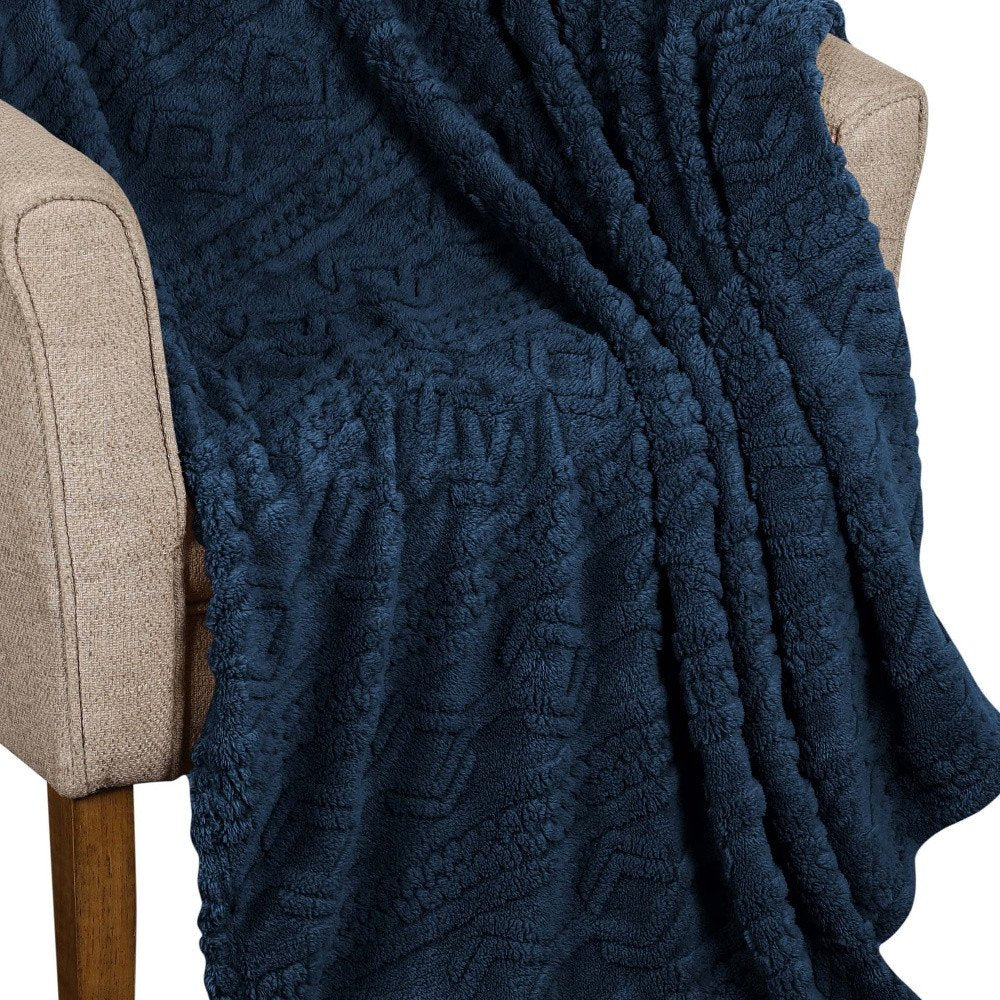Queen Navy Blue Fleece Knitted Plush Blanket
