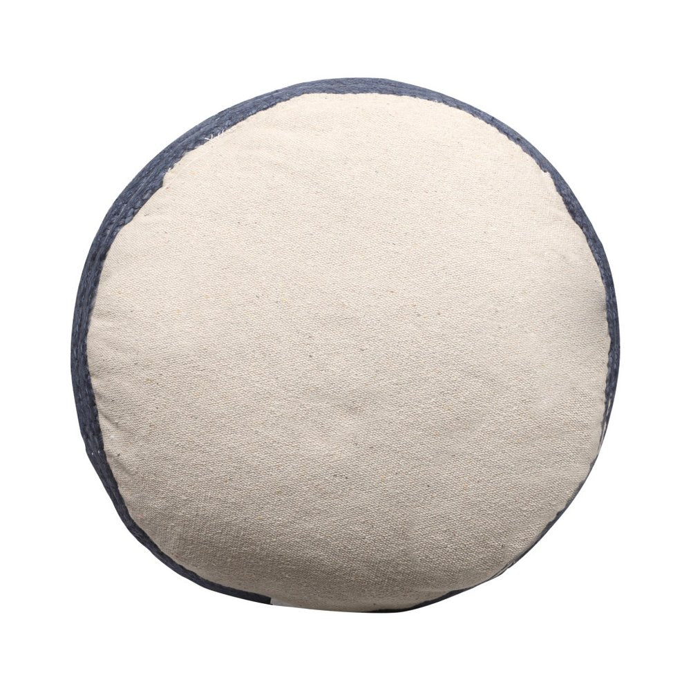 18" Natural And Navy Blue Jute Blend Cylinder Striped Pouf Ottoman